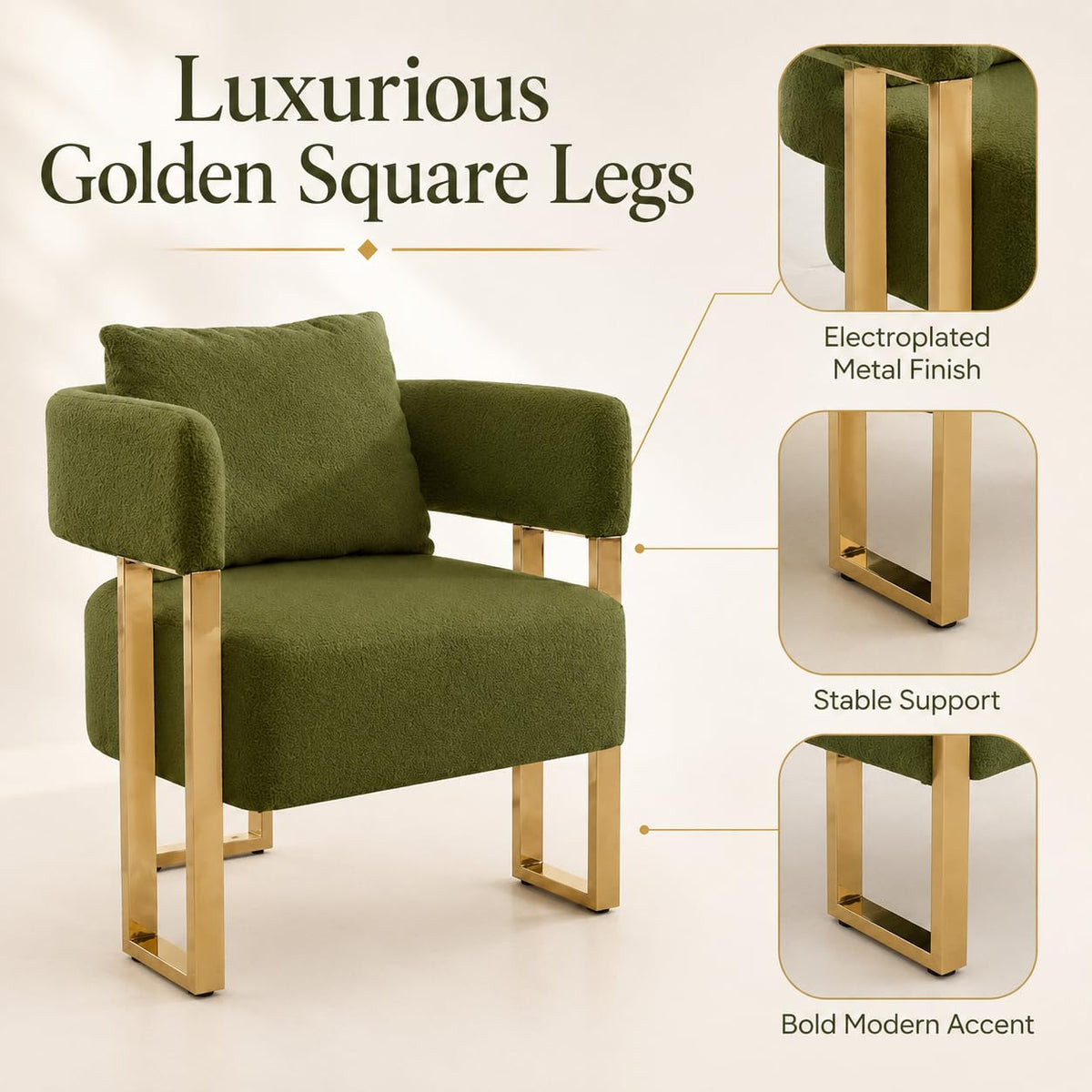 Green Teddy Accent Chair Set of 2 Upholstered Arm Chair T4873