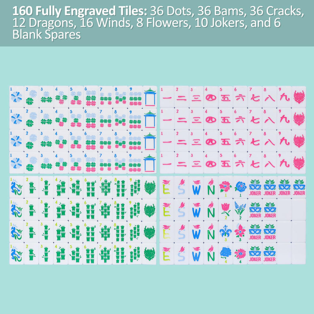 American Mahjong Set with Blue Carrying Bag, 160 Acrylic Tiles, 4 Rack/Pushers P5734