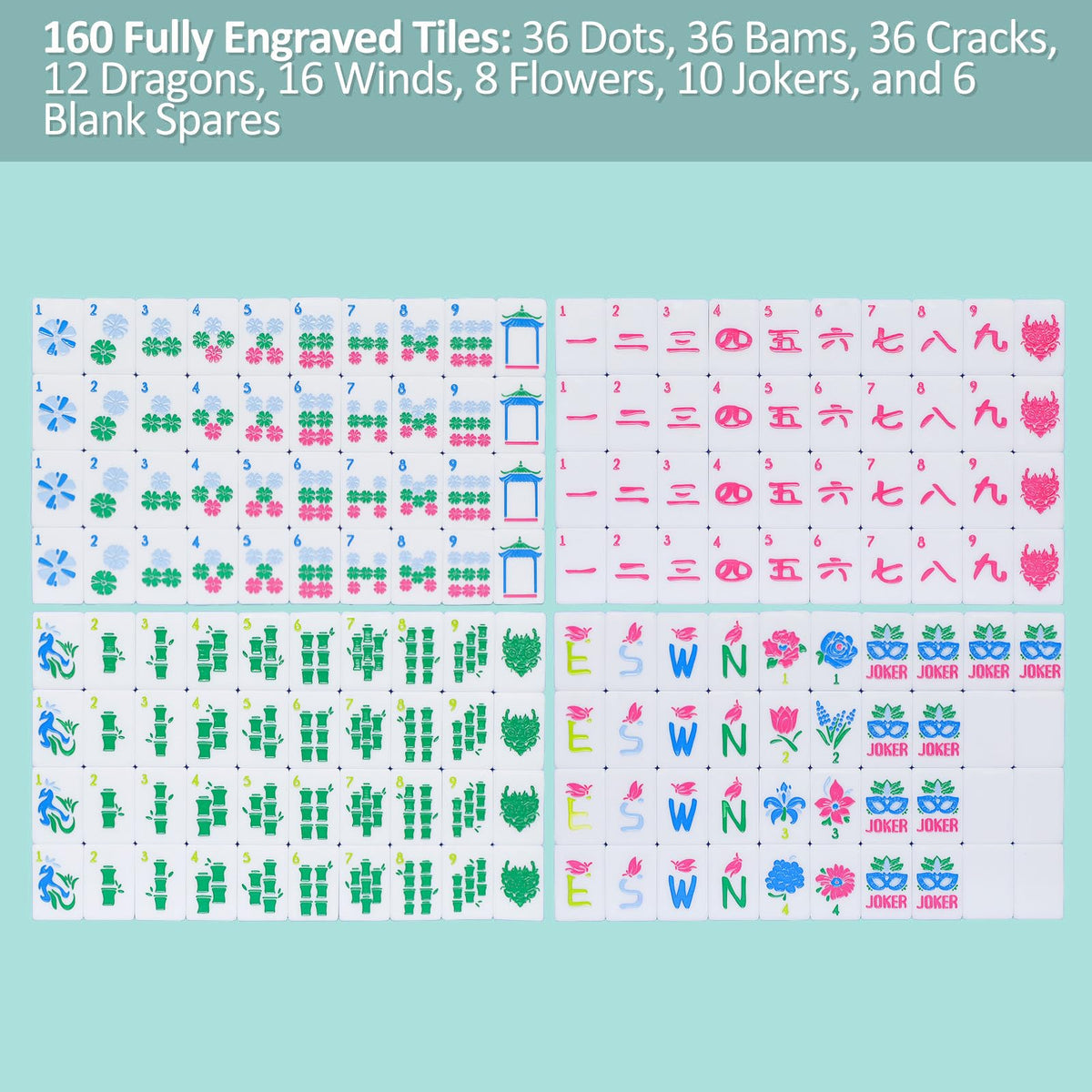 American Mahjong Set with Blue Carrying Bag, 160 Acrylic Tiles, 4 Rack/Pushers P5734