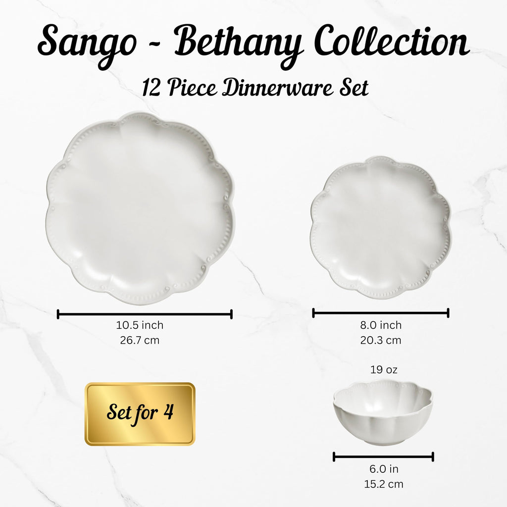 12 Pieces Scalloped White Plates & Bowls Set S171