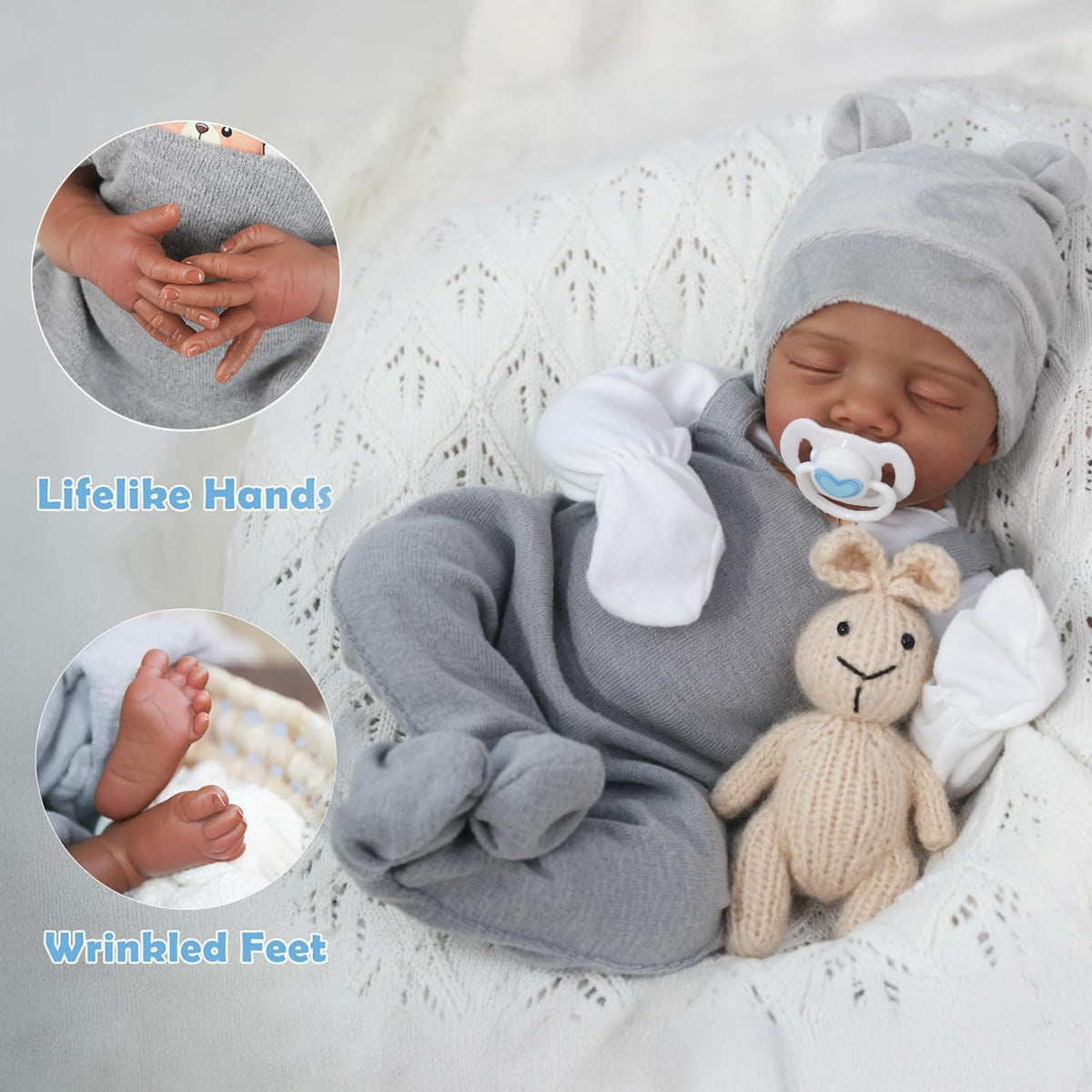 Realistic Reborn Baby Dolls Black 18" African American Boy G564