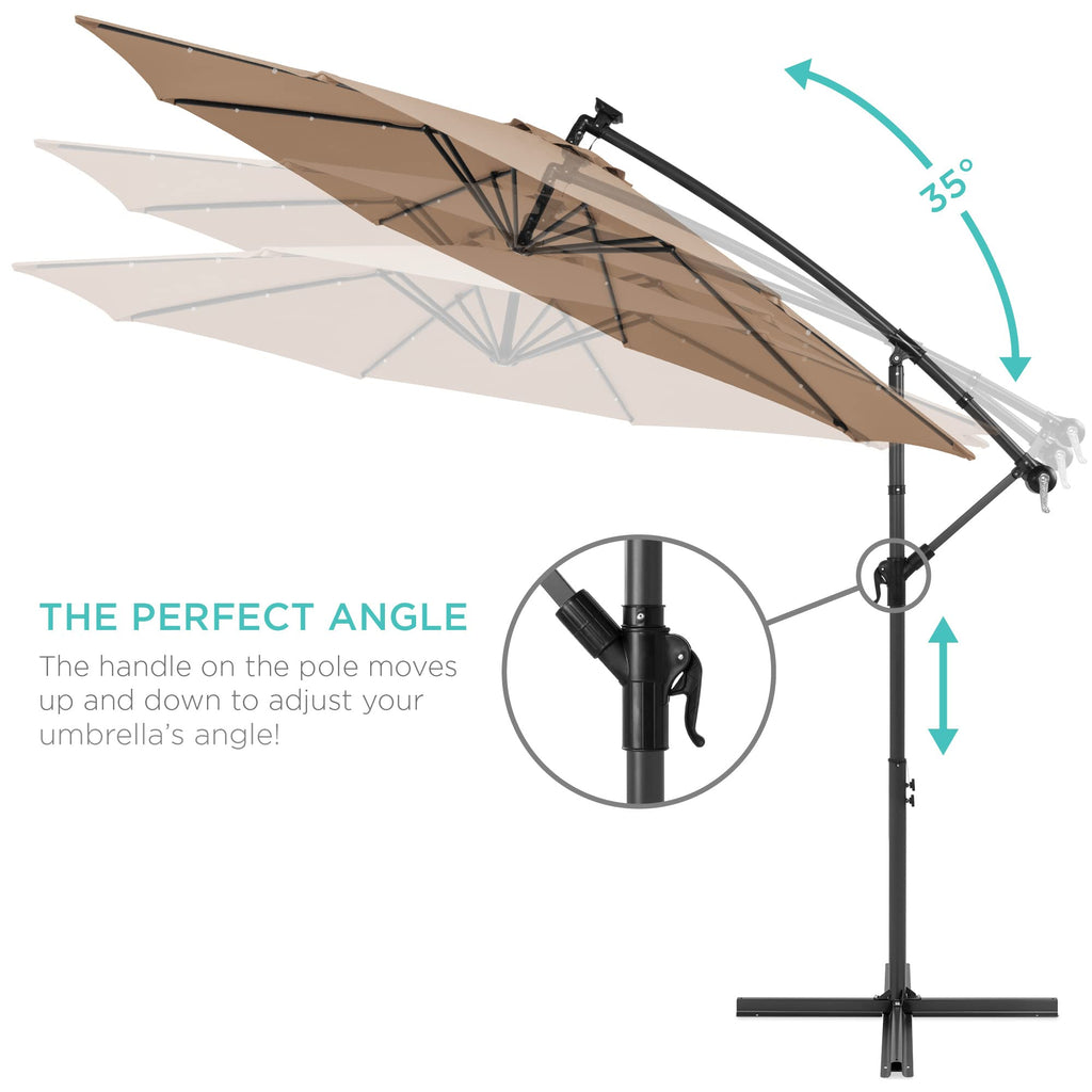 10ft Solar LED Offset Cantilever Patio Umbrella O1584