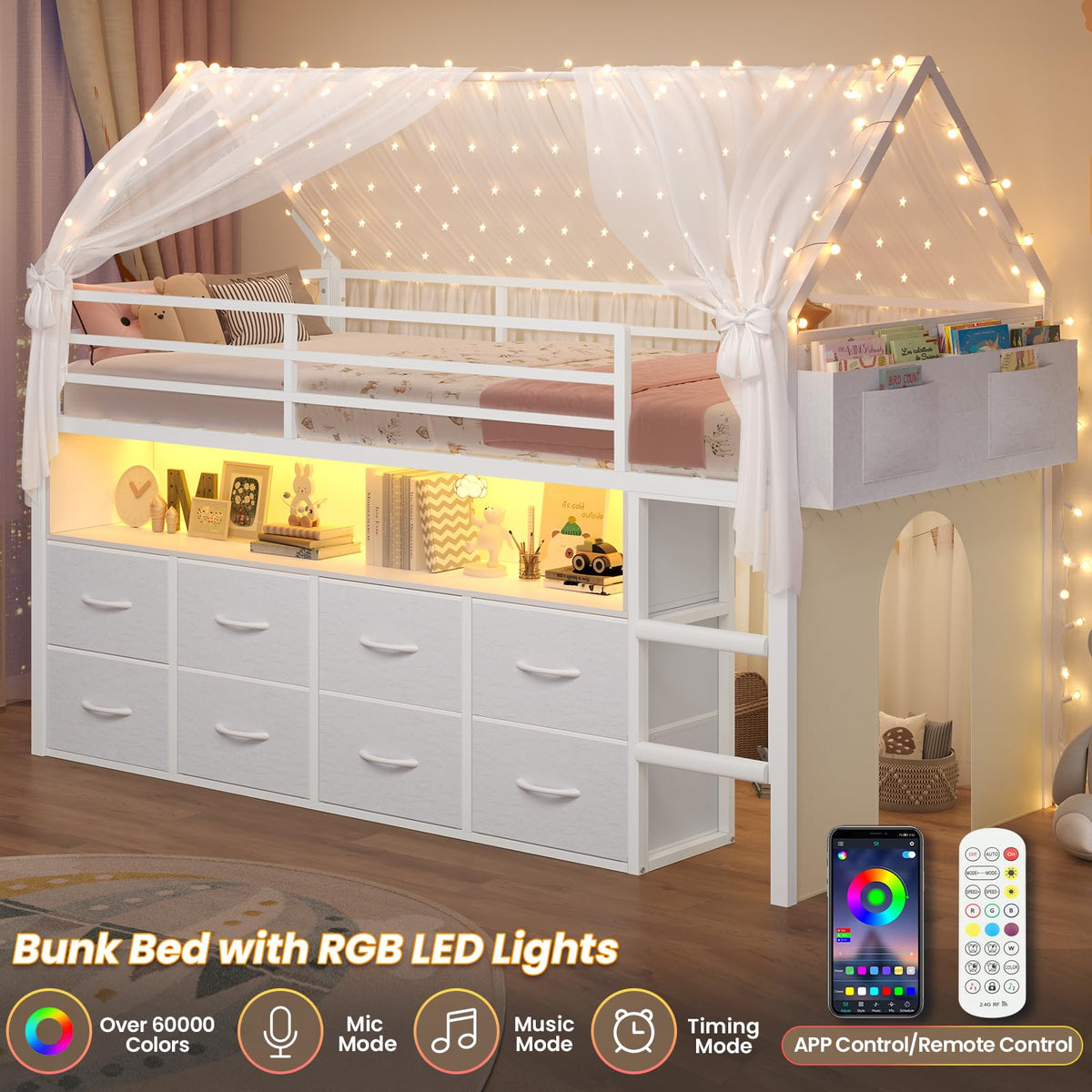 Twin Size Low Loft Bed with 8 Storage Drawers B15058