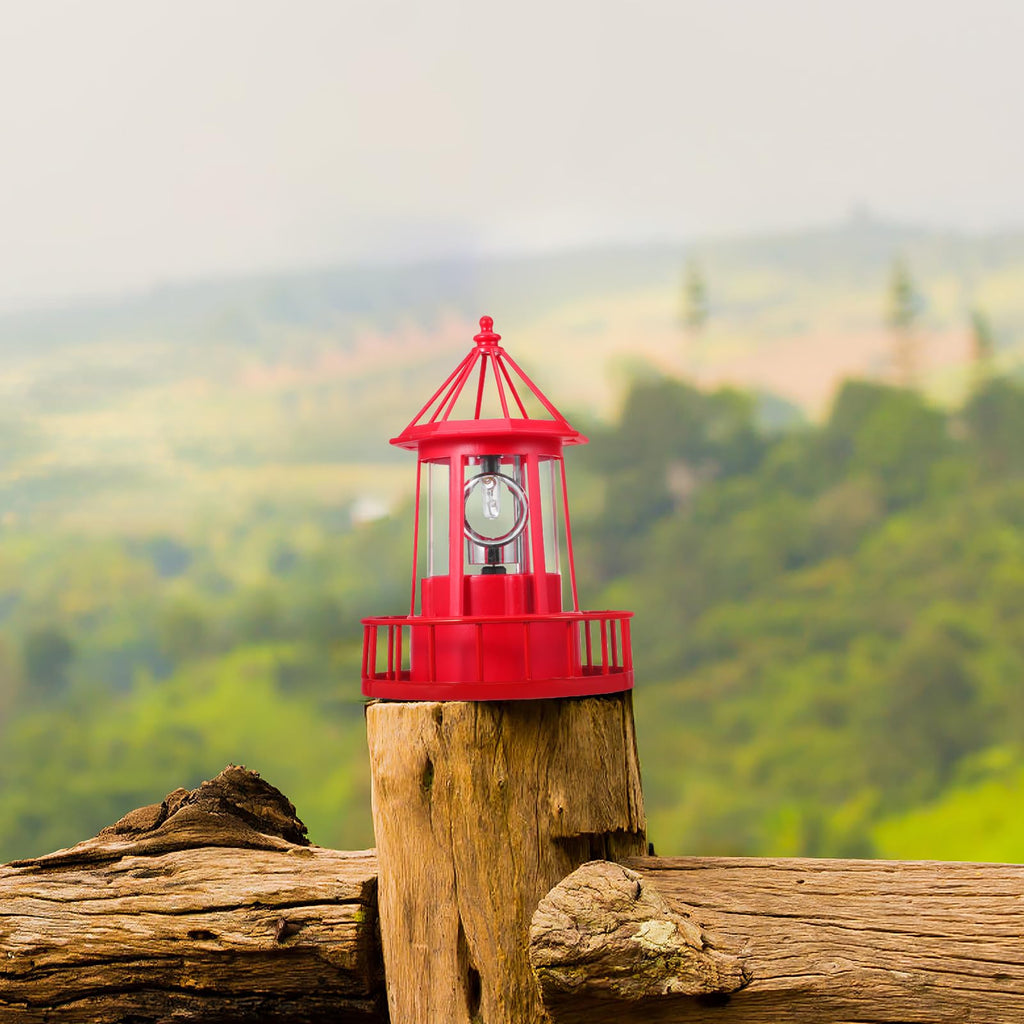 Solar Lighthouse Rotating Beacon Light Red Iron T7670