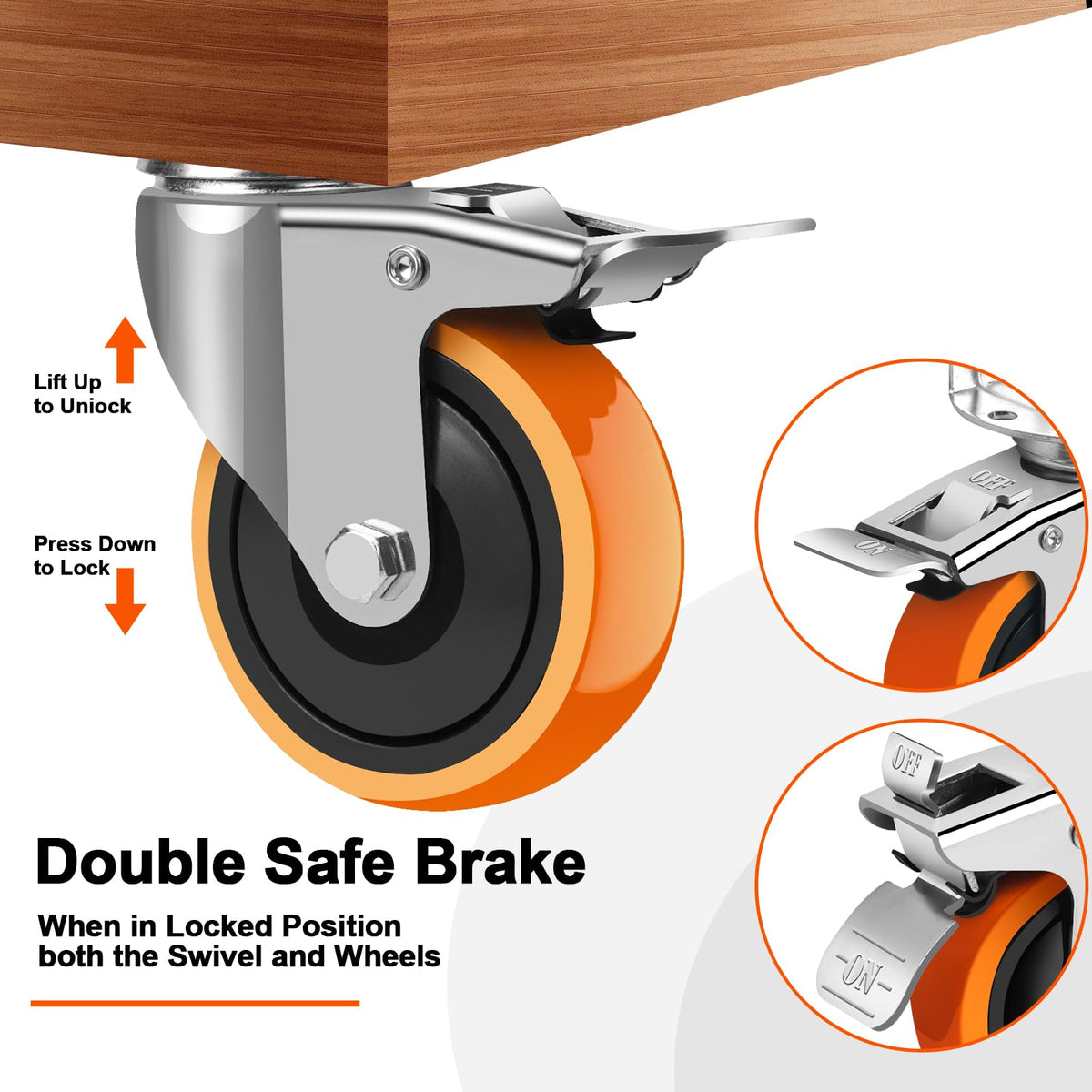 3 Inch Side Mount Casters Set of 4 with Brakes D299224