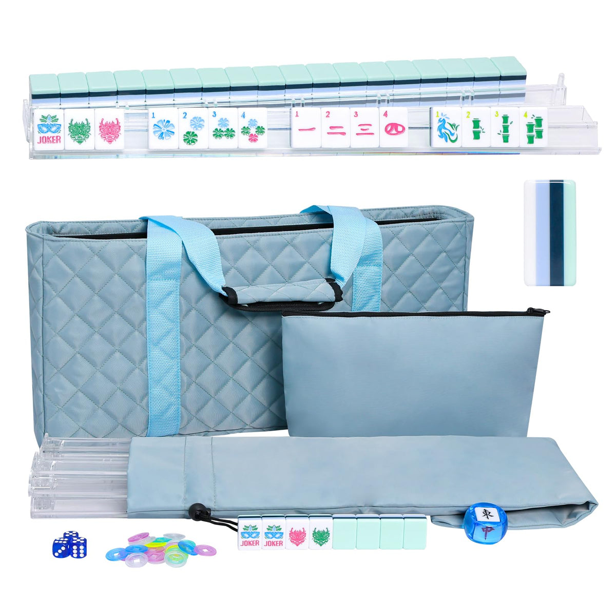 American Mahjong Set with Blue Carrying Bag, 160 Acrylic Tiles, 4 Rack/Pushers P5734