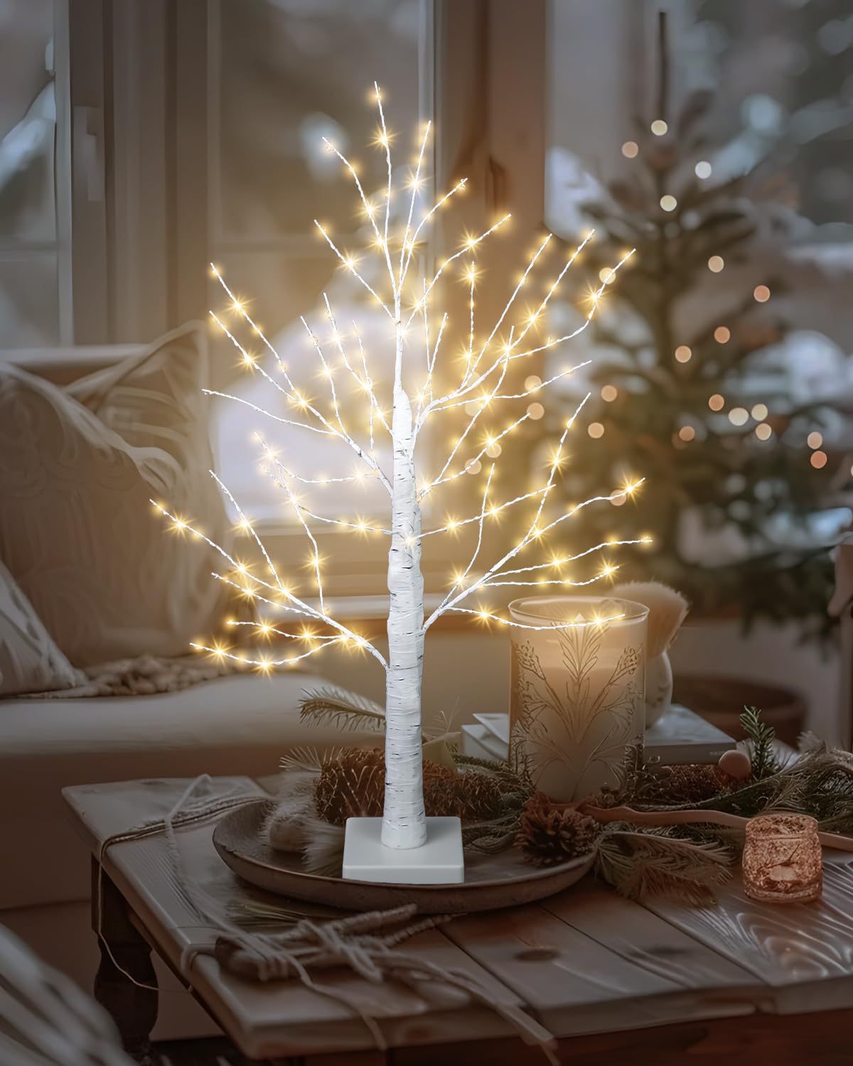 24 Inch Artificial Lighted Birch Tree with 144 LED Lights B5097