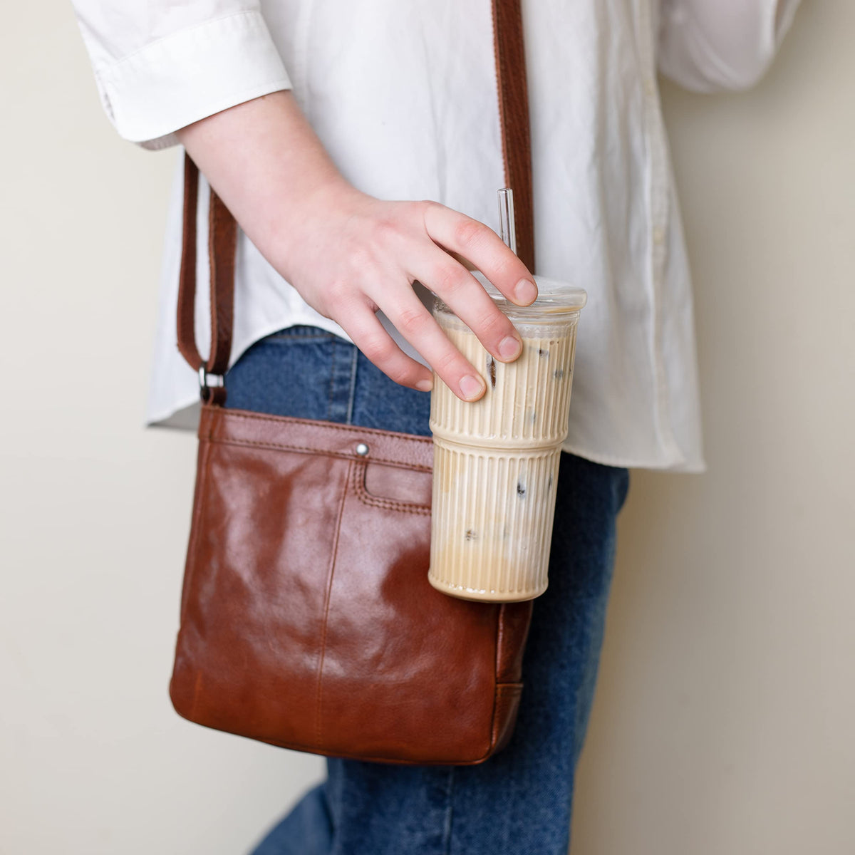 Glass Iced Coffee Cup with Lid and Straw, Set of 2 S21693