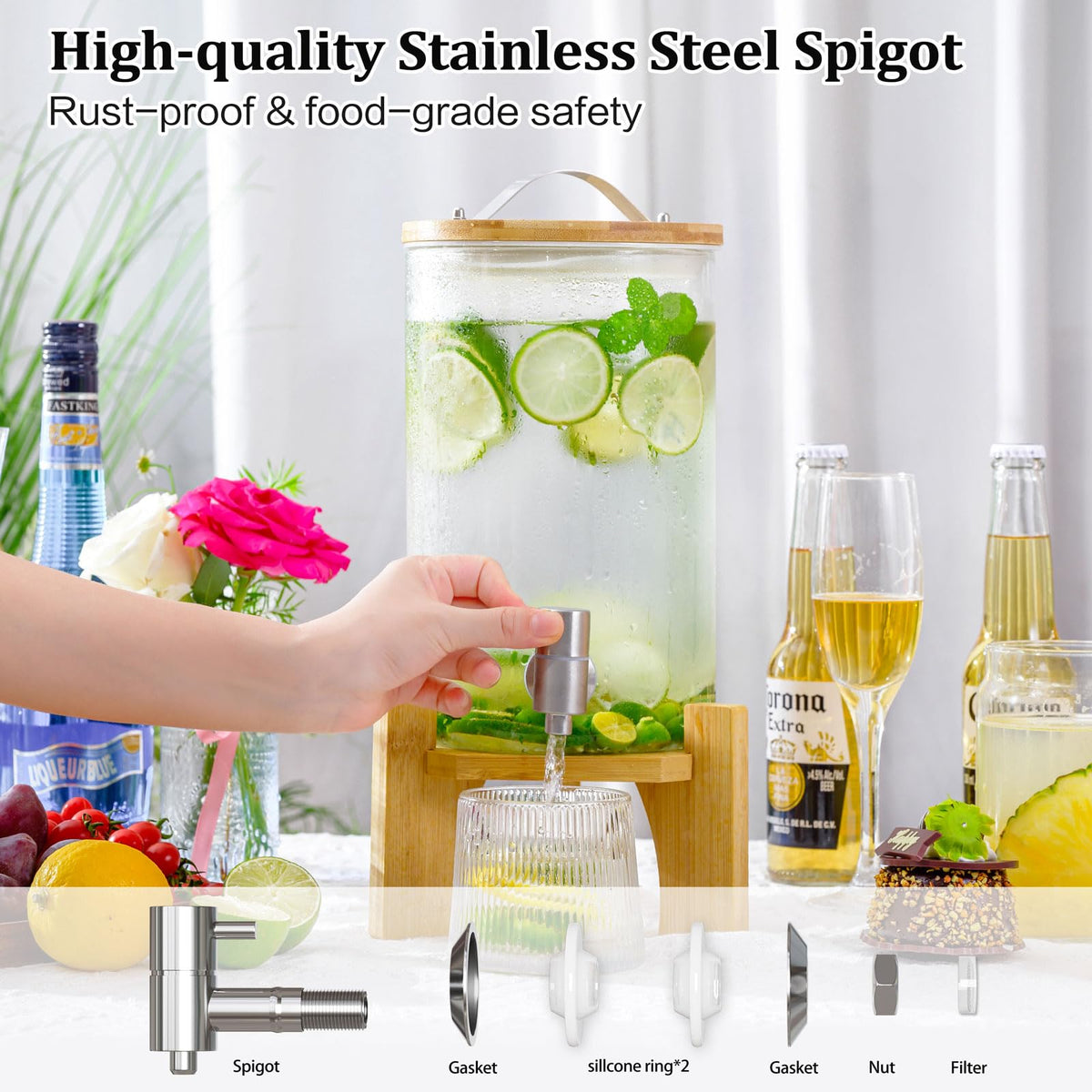 1.2 Gallon Glass Drink Dispenser with Stand and Spigot, 2 Pack M773794