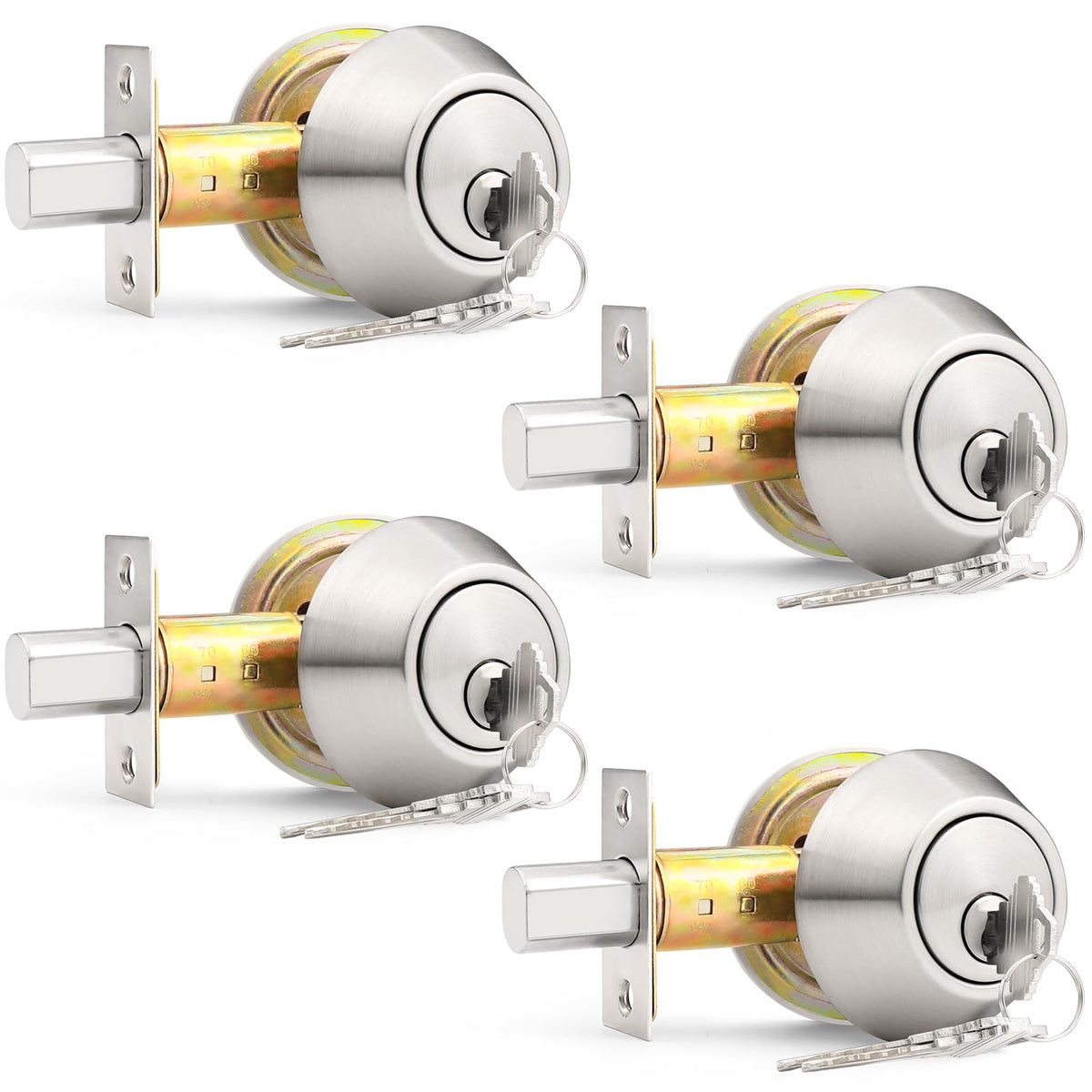 4 Pack Brushed Nickel Single Cylinder Deadbolts X38032