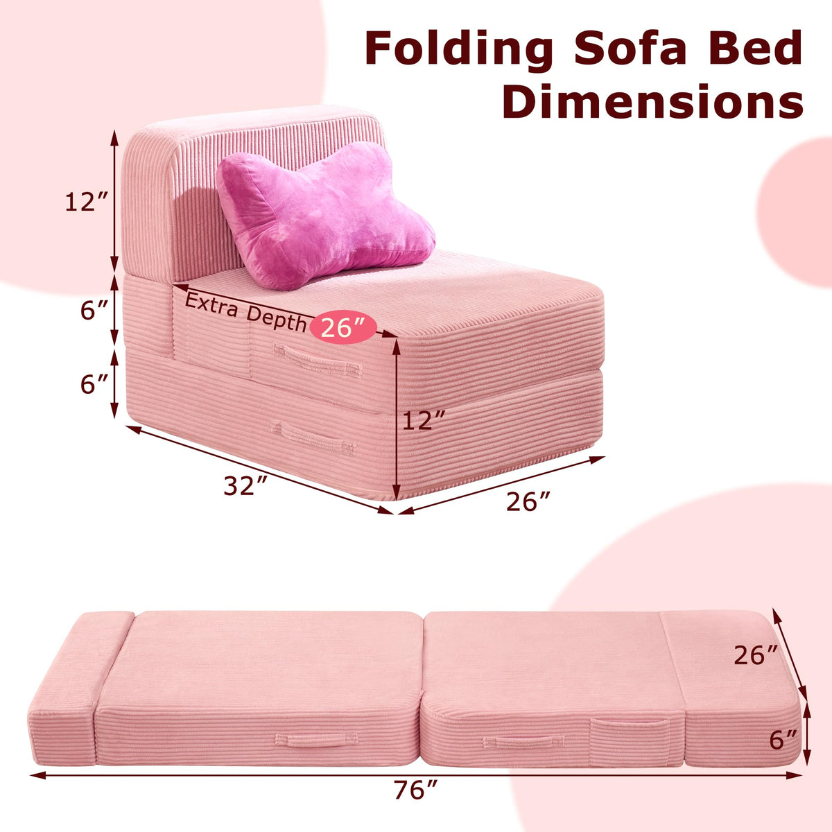 Pink Folding Convertible Sofa Bed D8824