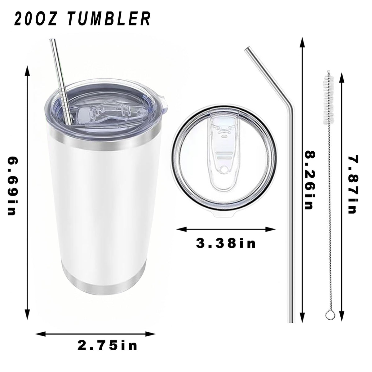 20oz Insulated Stainless Steel Tumblers with Lid and Straw D506