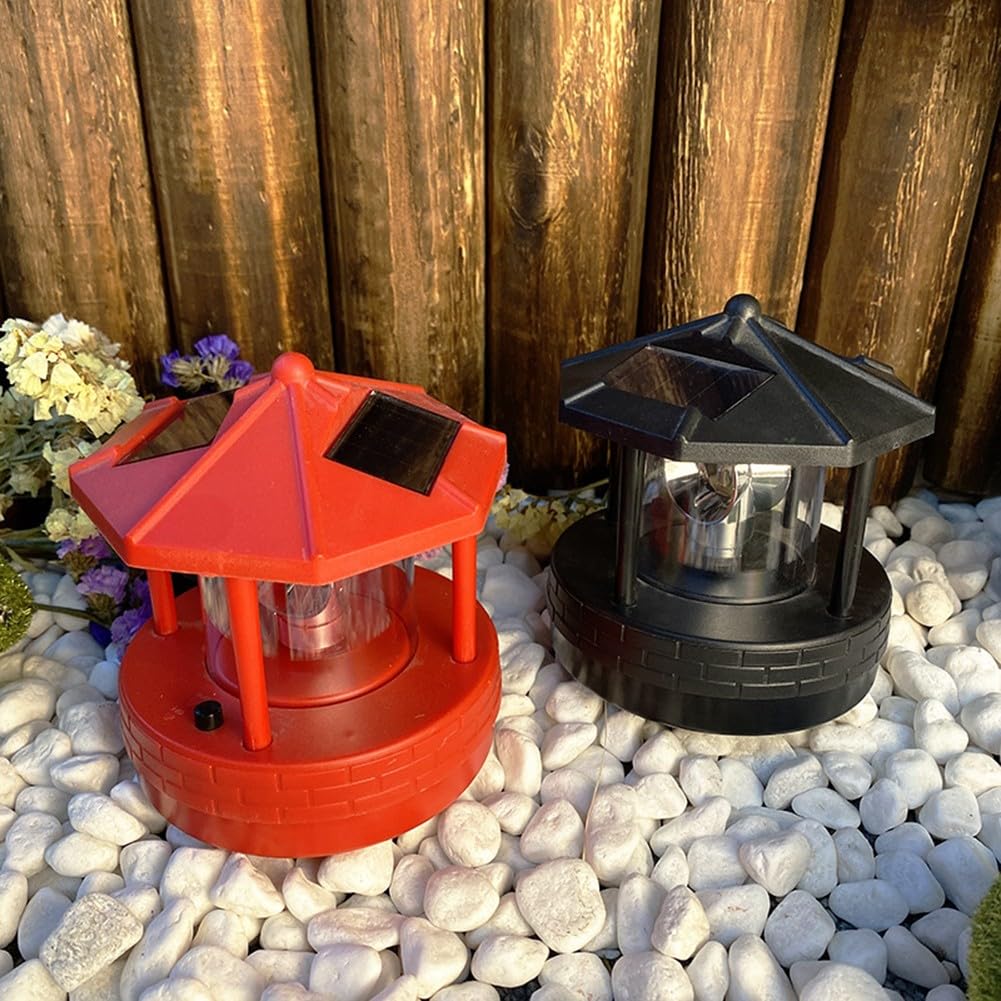 Rotating Solar Lighthouse Light Outdoor Garden Lawn Lamp with 2 Panels Y619