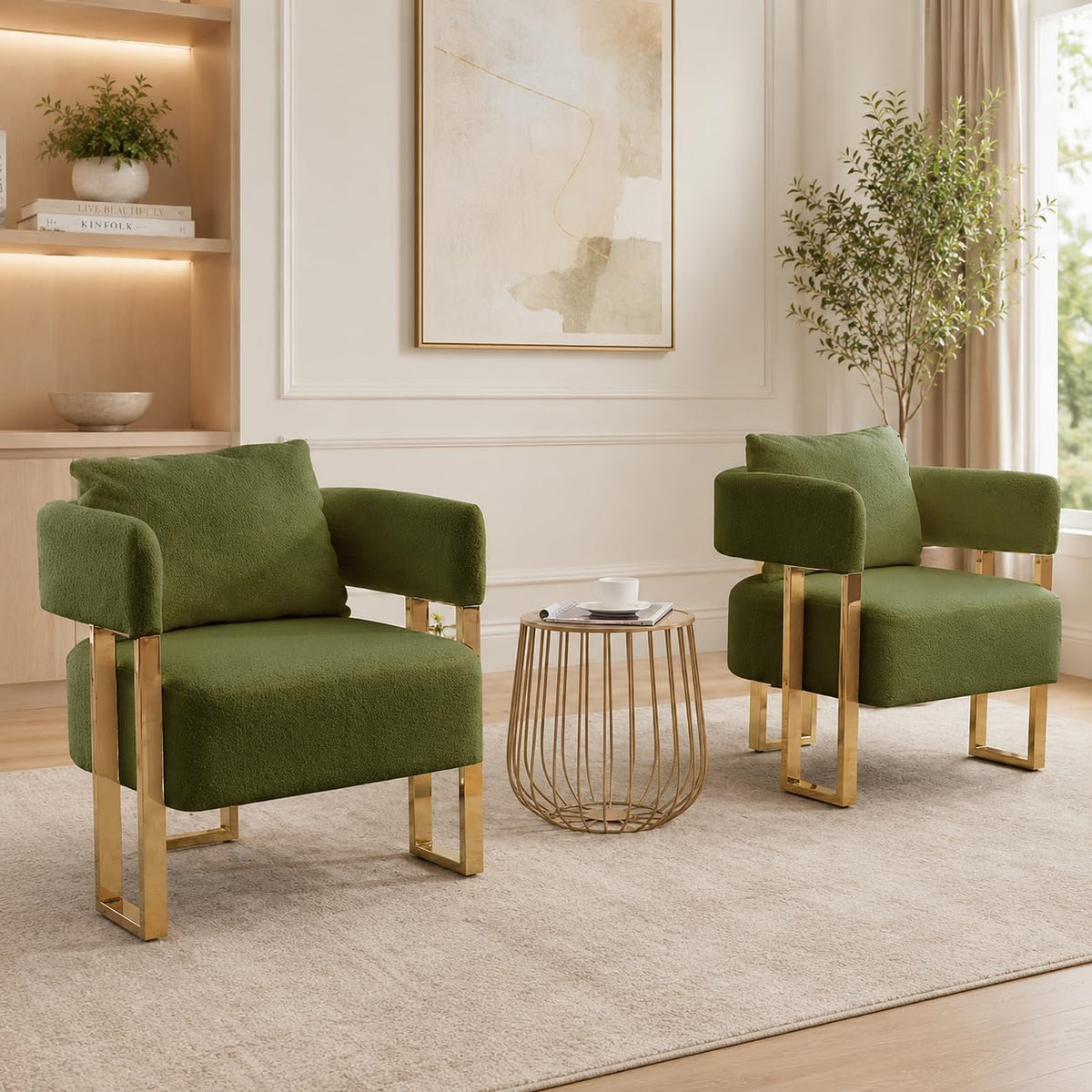 Green Teddy Accent Chair Set of 2 Upholstered Arm Chair T4873