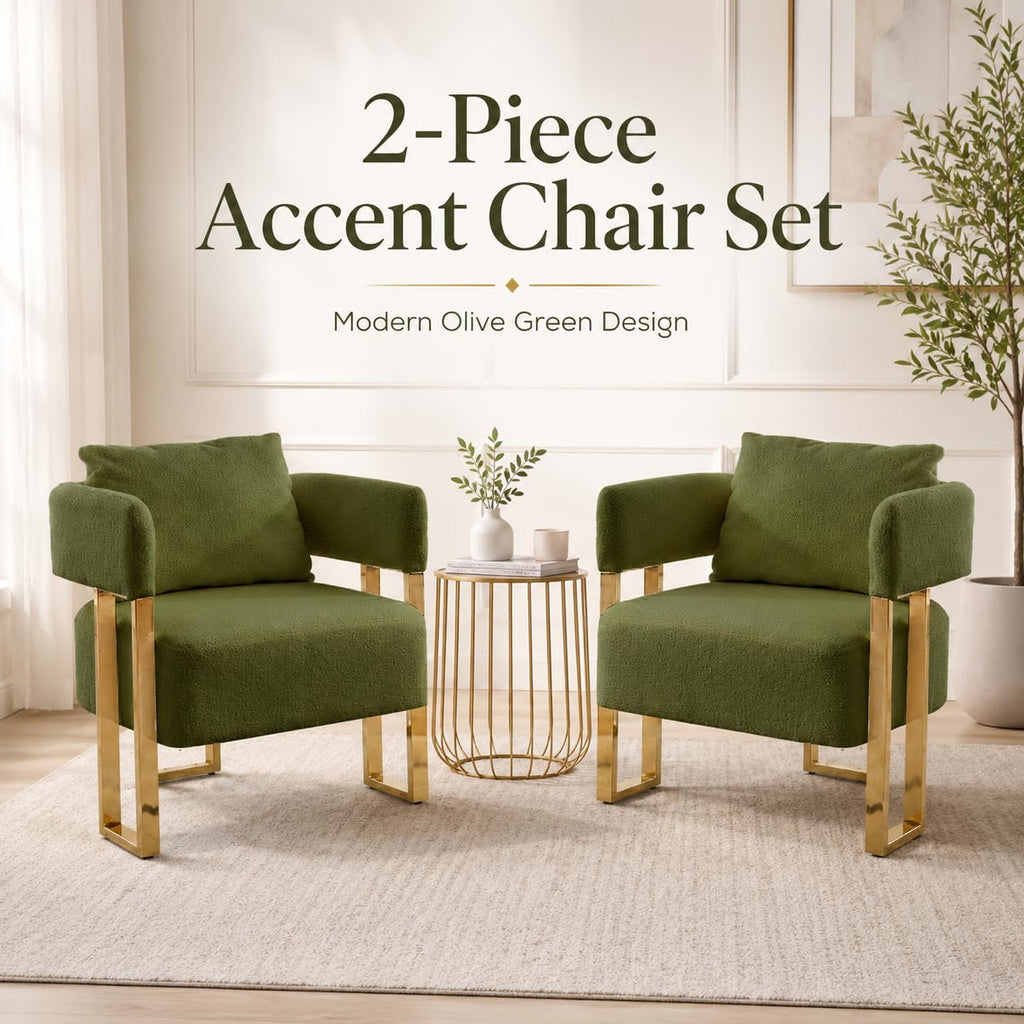 Green Teddy Accent Chair Set of 2 Upholstered Arm Chair T4873