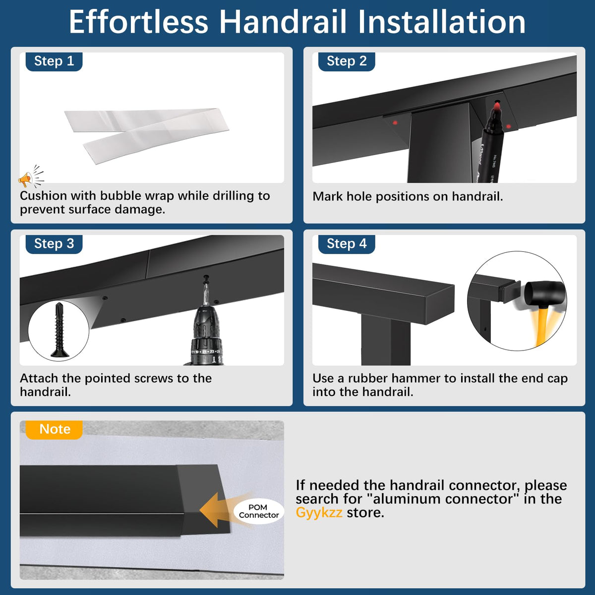 Black Aluminum Handrail 3 Pack X430069