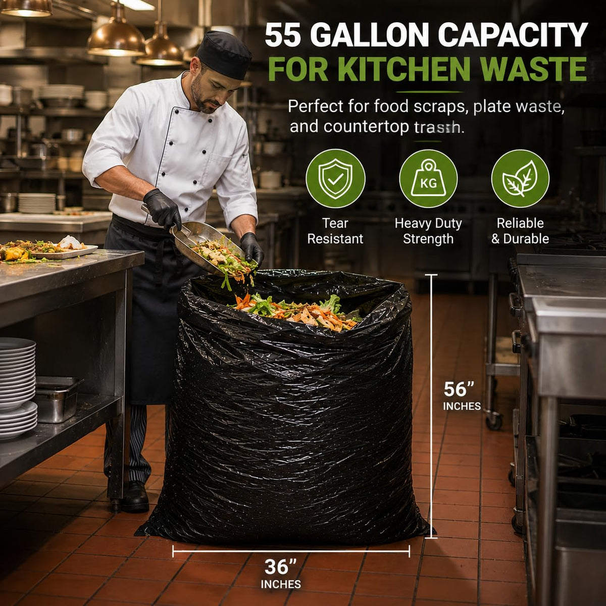 55 Gallon 2 Mil Black Heavy Duty Trash Bags, 20 Count H41154