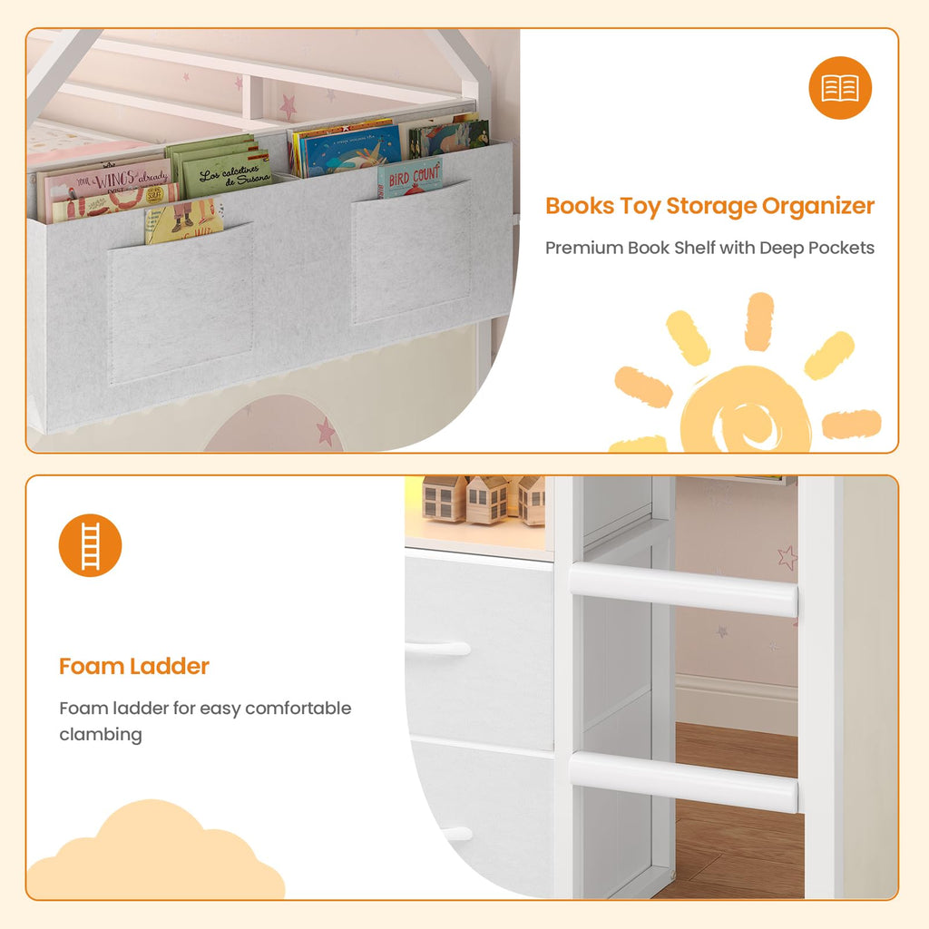 Twin Size Low Loft Bed with 8 Storage Drawers B15058
