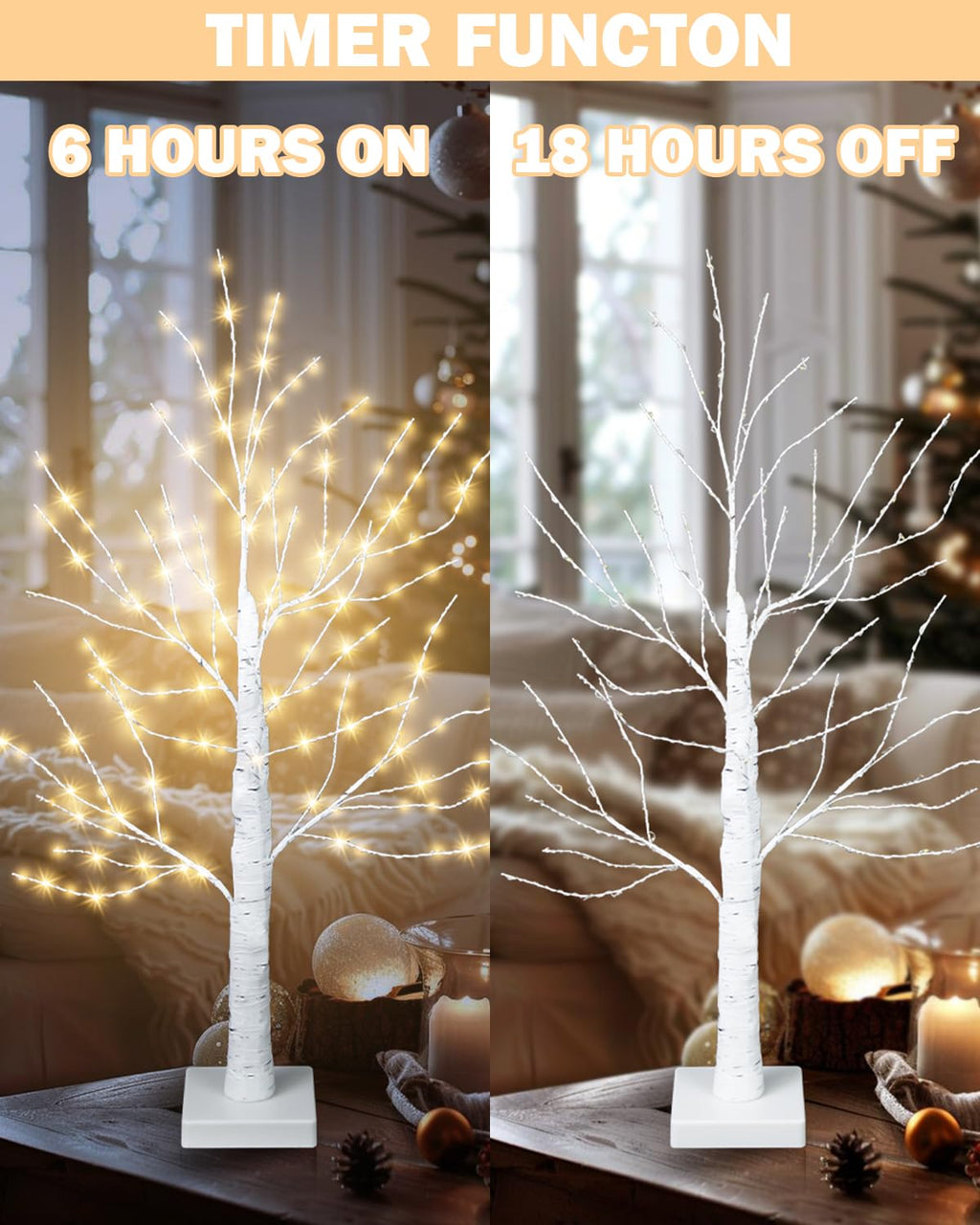 24 Inch Artificial Lighted Birch Tree with 144 LED Lights B5097