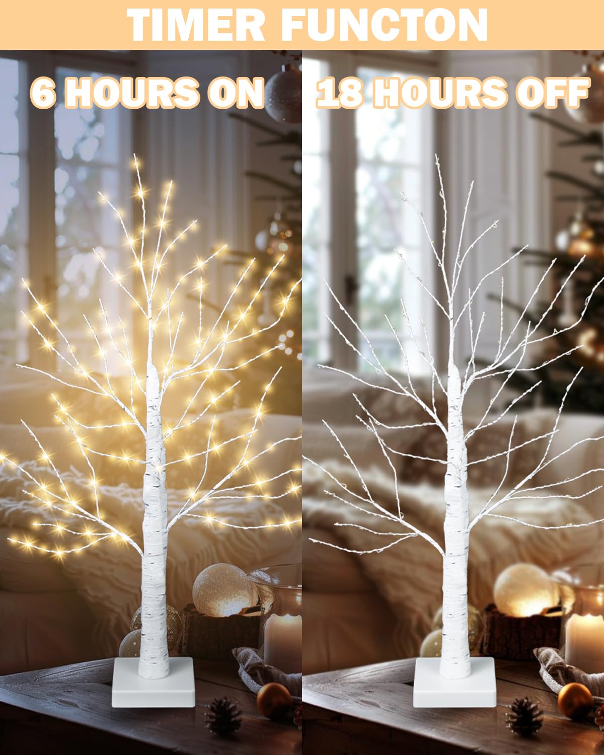 24 Inch Artificial Lighted Birch Tree with 144 LED Lights B5097