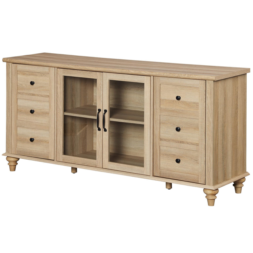 Wood TV Stand for 65 Inch TV with Glass Door D1570