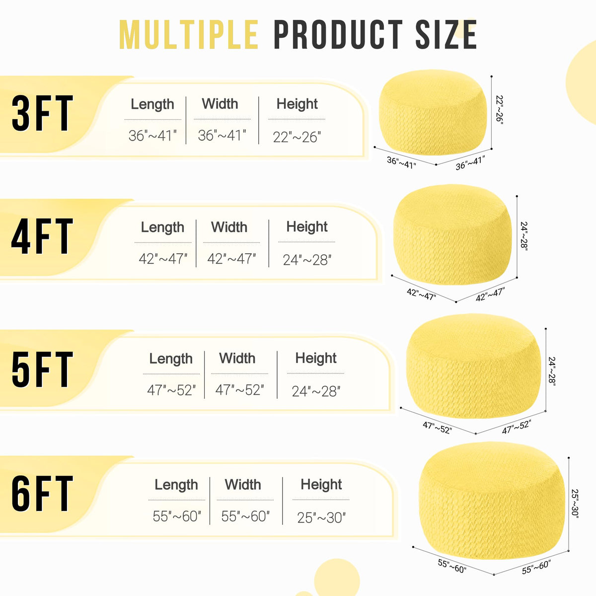 3FT Yellow Memory Foam Bean Bag Chair L534506