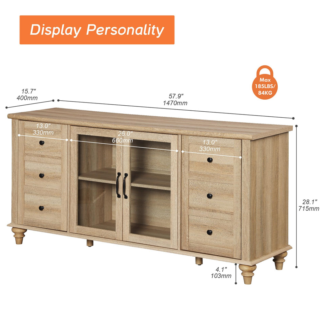 Wood TV Stand for 65 Inch TV with Glass Door D1570