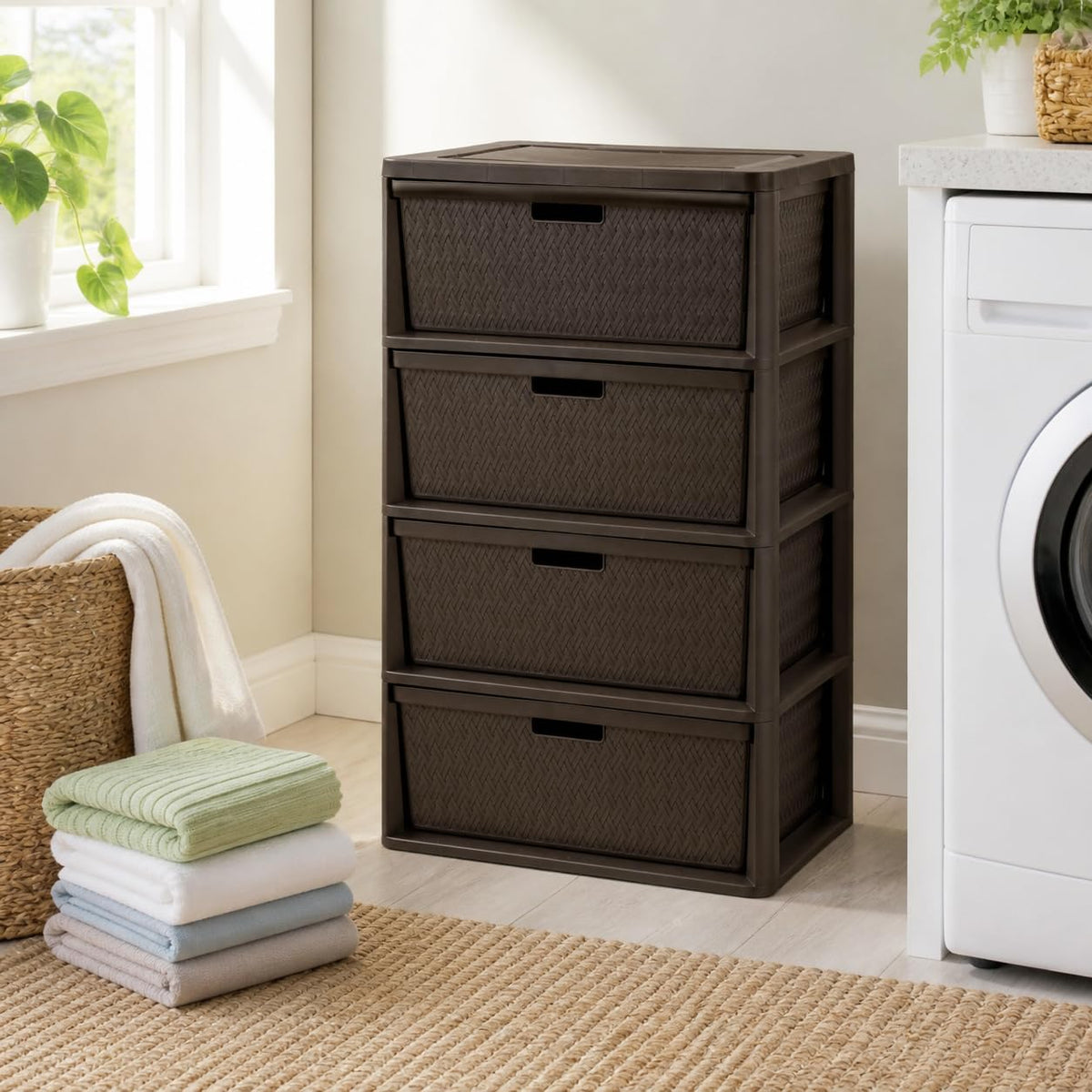Brown 4 Drawer Plastic Storage Drawers M9647