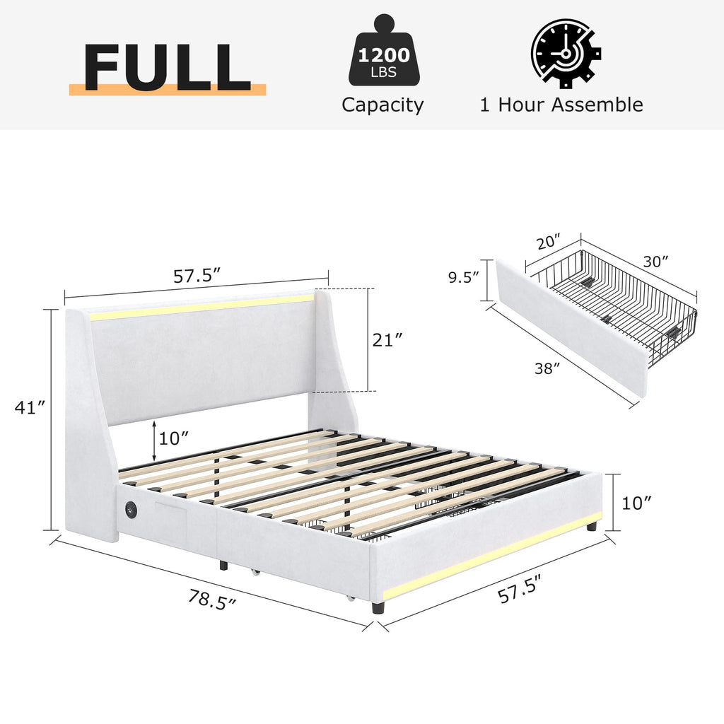 Full Size Upholstered Platform Bed Frame with Storage Drawers R958259