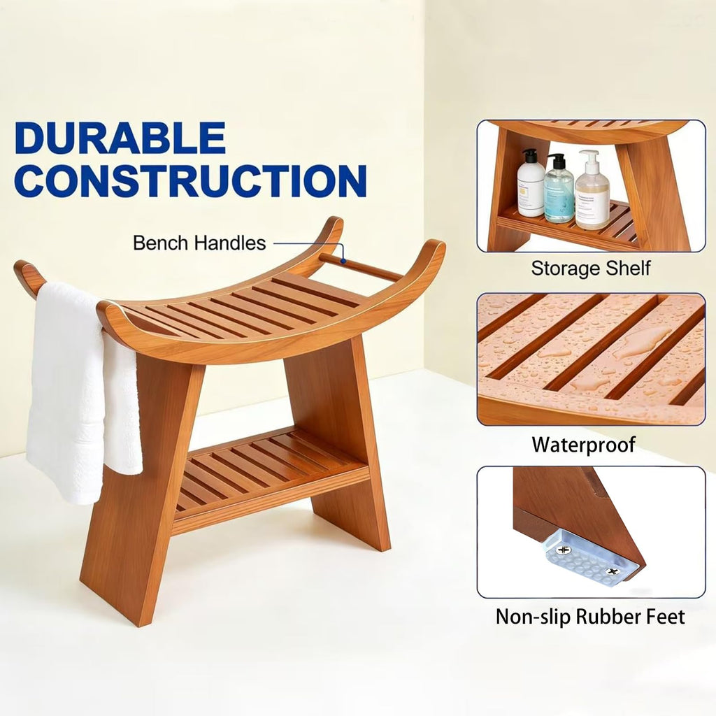 Teak Shower Bench with Storage Shelf B421526