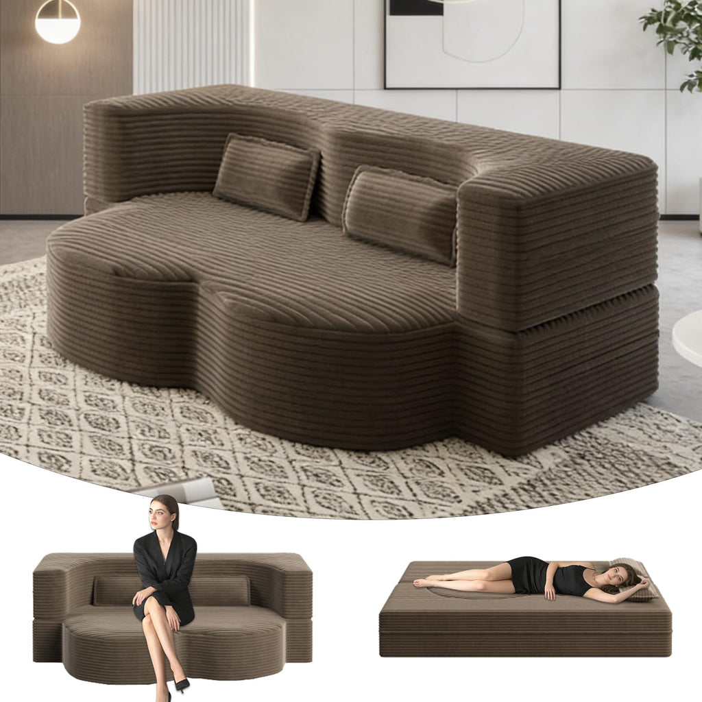 Brown Corduroy Convertible Futon Sofa Bed Q3551