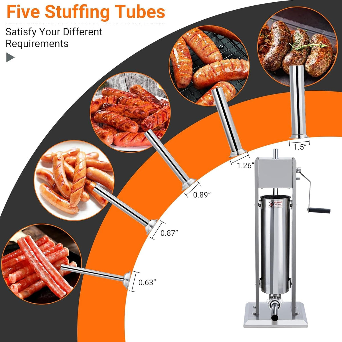 Two Speed Stainless Steel Vertical 15LBS Sausage Stuffer with 5 Stuffing Tubes J5278