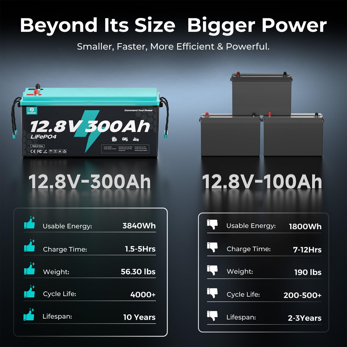 12V 300Ah LiFePO4 Deep Cycle Lithium Battery 2Pack U8116