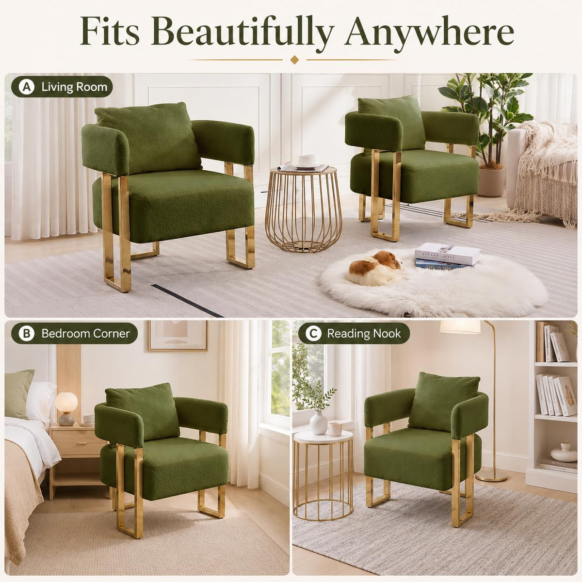Green Teddy Accent Chair Set of 2 Upholstered Arm Chair T4873