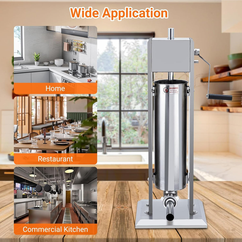 Two Speed Stainless Steel Vertical 15LBS Sausage Stuffer with 5 Stuffing Tubes J5278