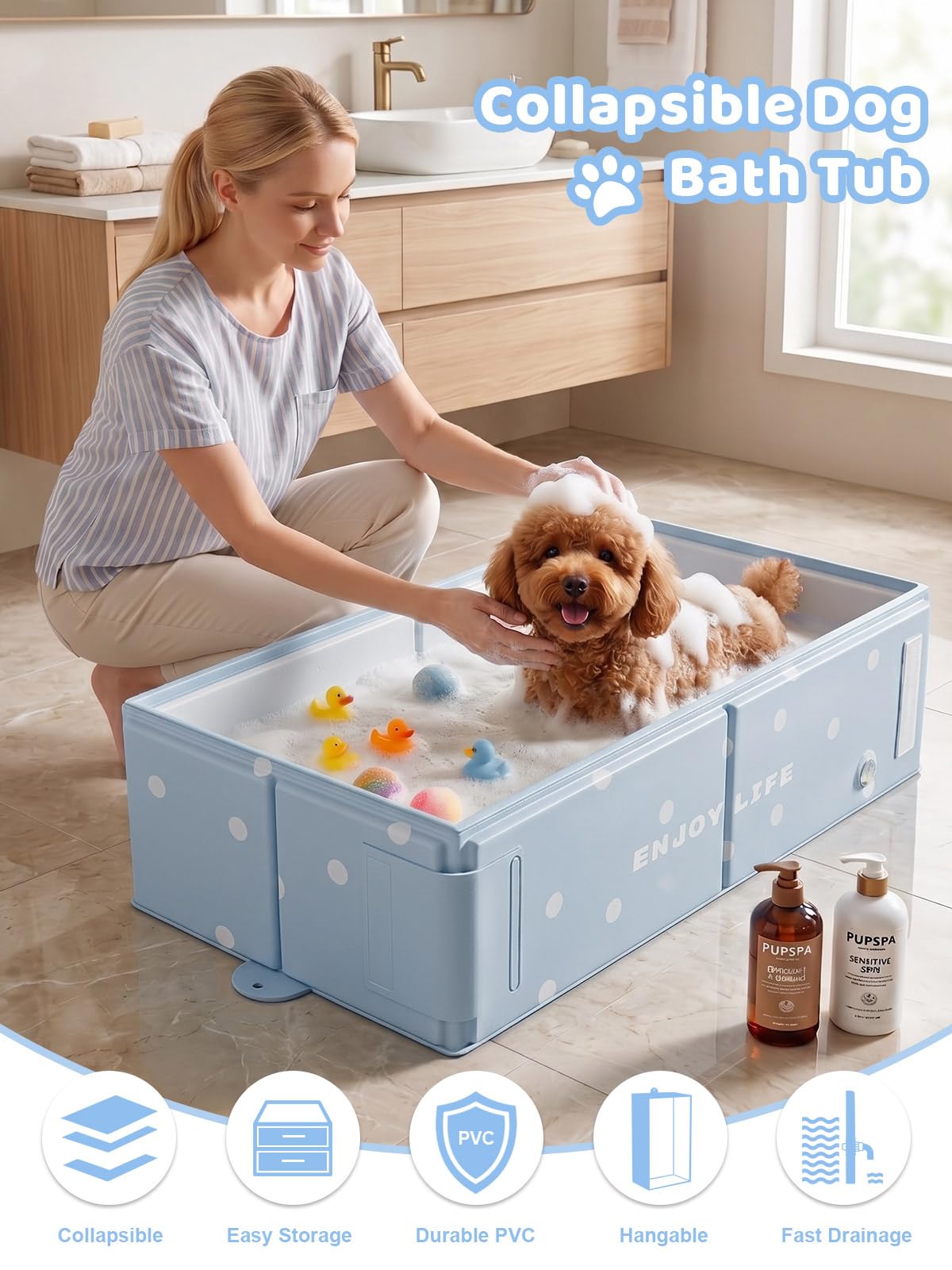 Collapsible Dog Bath Tub with Side Drain Outlet S7509