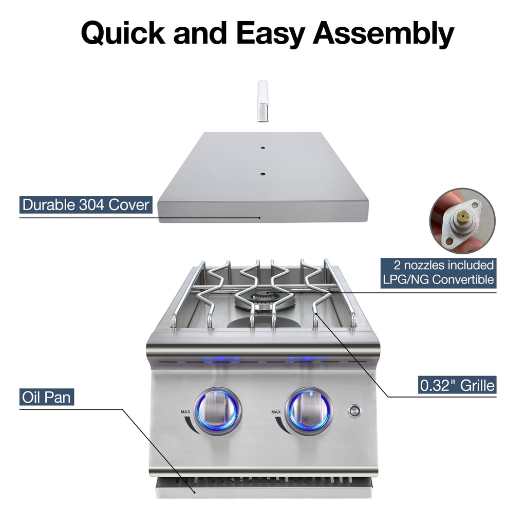 Double Grilling Side Burners 304 Stainless Steel 2 * 15,000BTU M8196