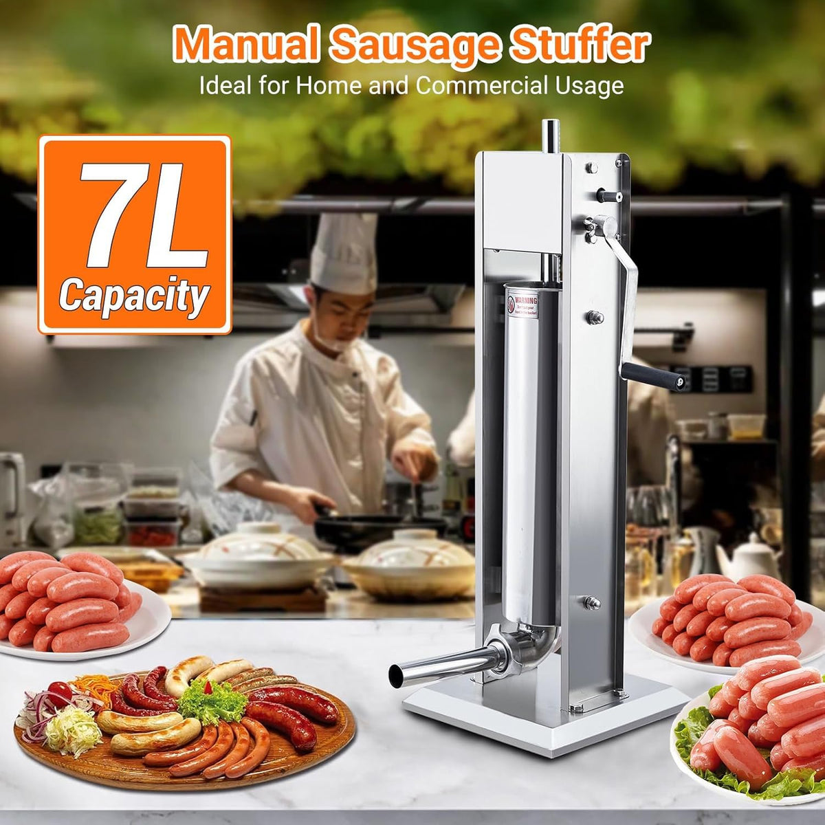 Two Speed Stainless Steel Vertical 15LBS Sausage Stuffer with 5 Stuffing Tubes J5278