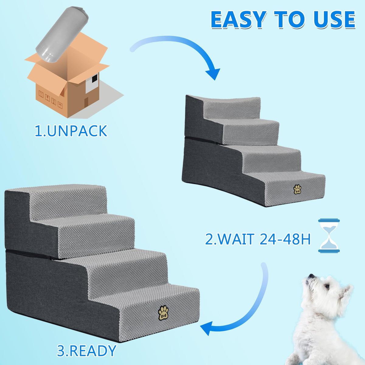 4-Step Foam Dog Stairs, 18-Inch, Gray A412238