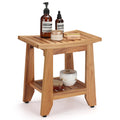 14'' Waterproof Teak Shower Bench with Storage Shelf B35434
