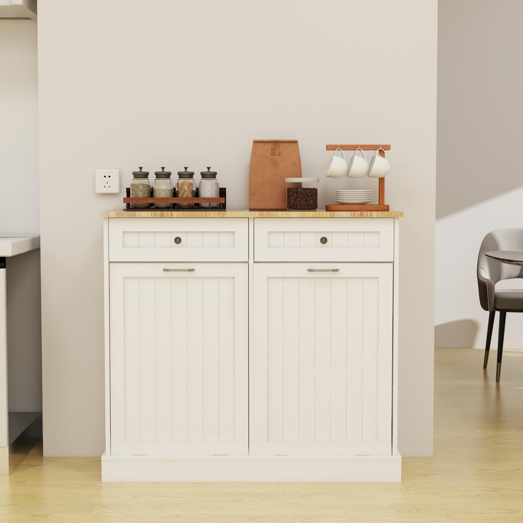 White 10-Gallon Trash Cabinet with 2 Drawers T5491