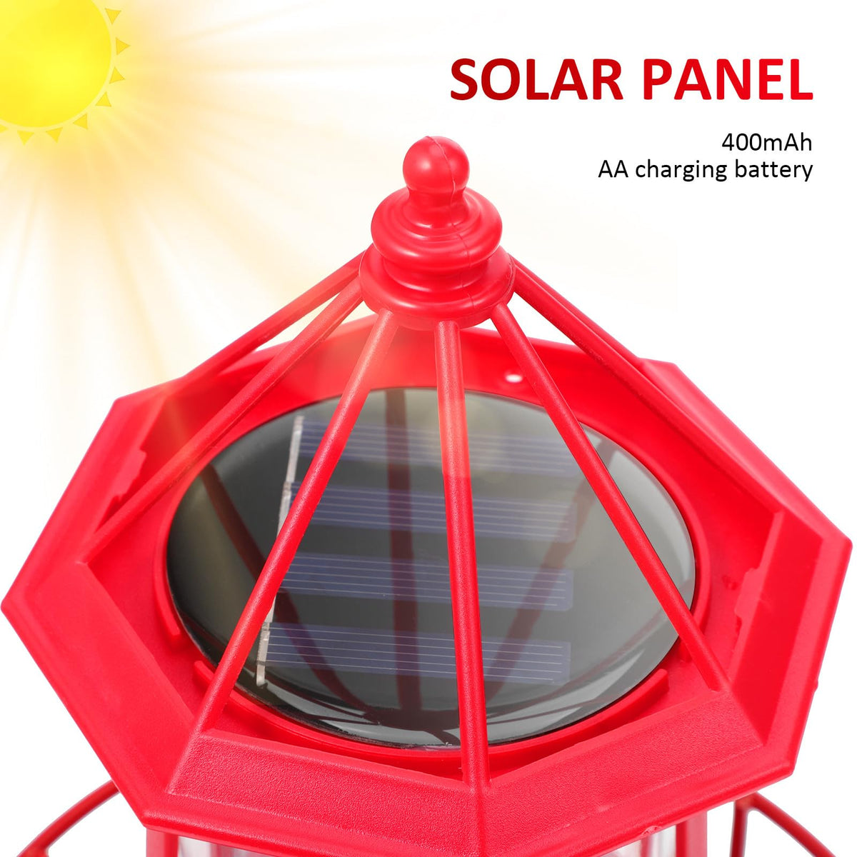 Solar Lighthouse Rotating Beacon Light Red Iron T7670