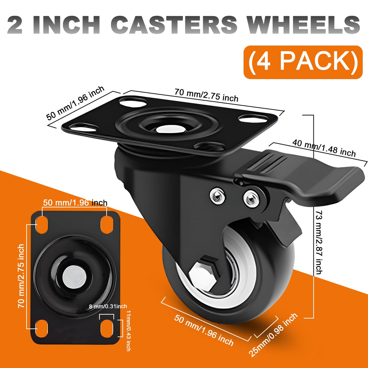 2 Inch Caster Wheel Set of 4 with Dual Brake B249236