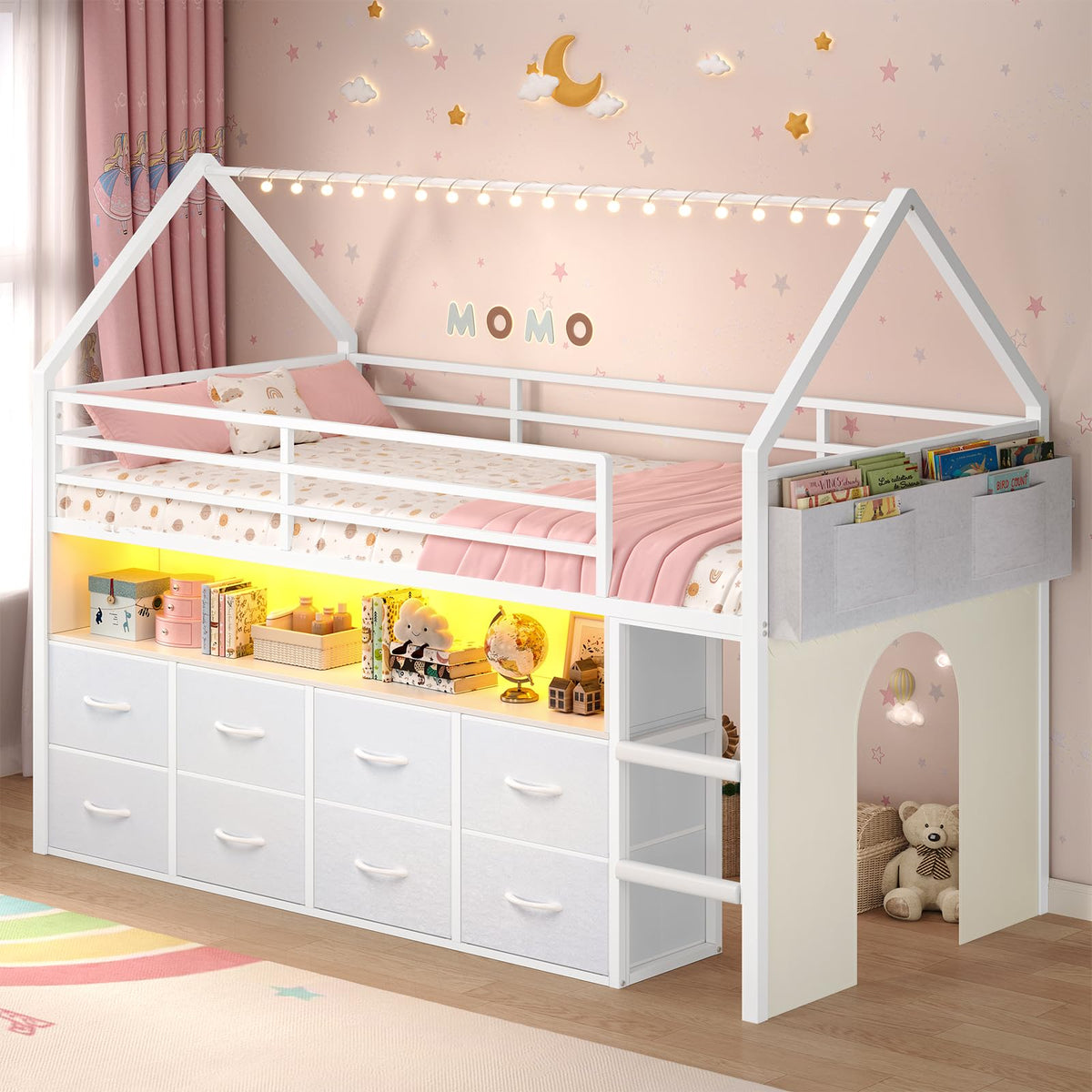 Twin Size Low Loft Bed with 8 Storage Drawers B15058