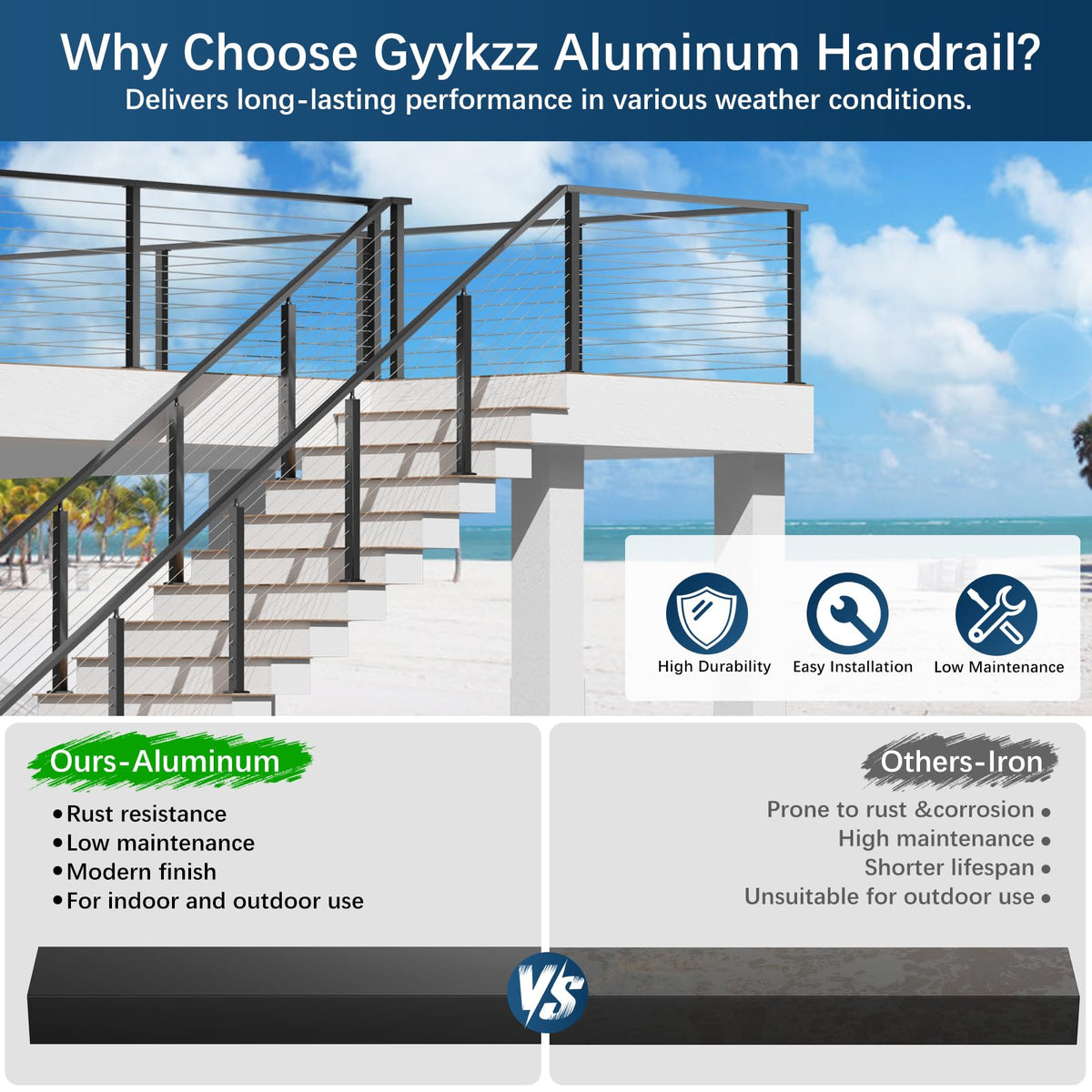 Black Aluminum Handrail 3 Pack X430069
