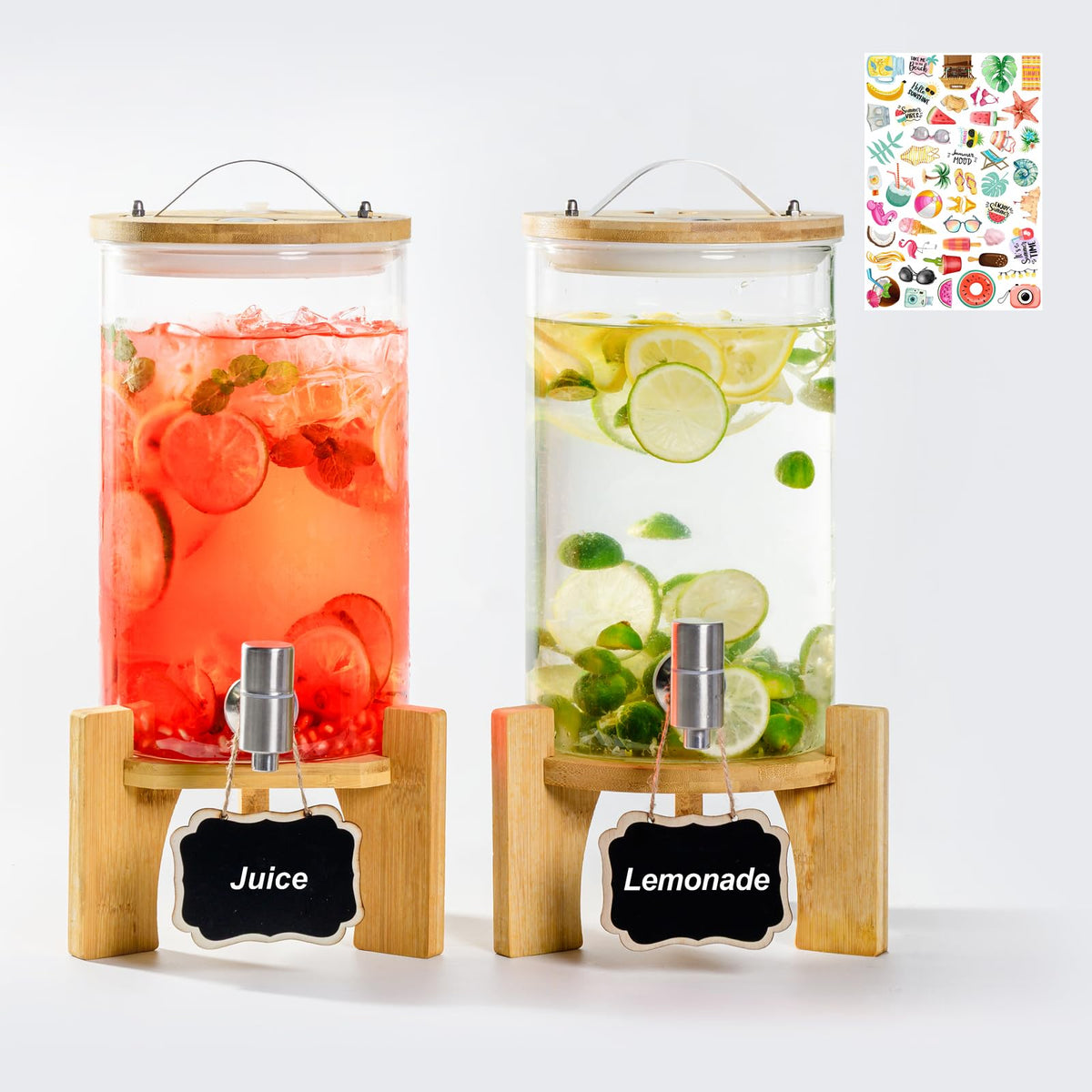 1.2 Gallon Glass Drink Dispenser with Stand and Spigot, 2 Pack M773794