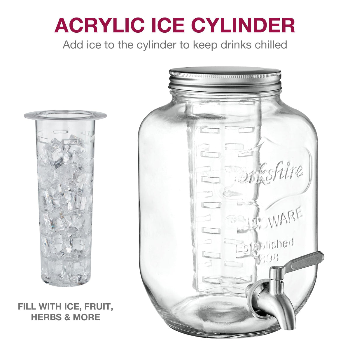 Glass Drink Dispenser with Stand, 1 Gallon, 2-Pack U2110