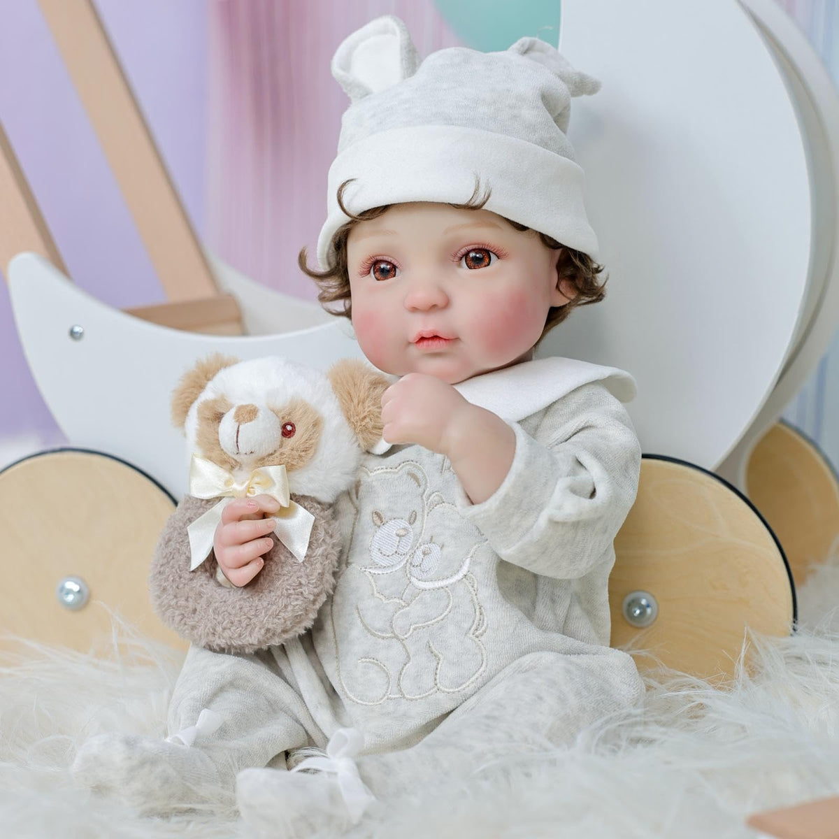 20-Inch Realistic Reborn Baby Doll with Hand-Rooted Hair F377855