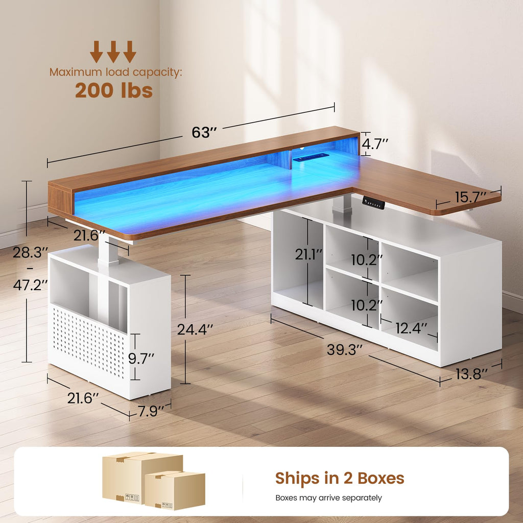 63" L Shaped Electric Standing Desk with Storage S45947