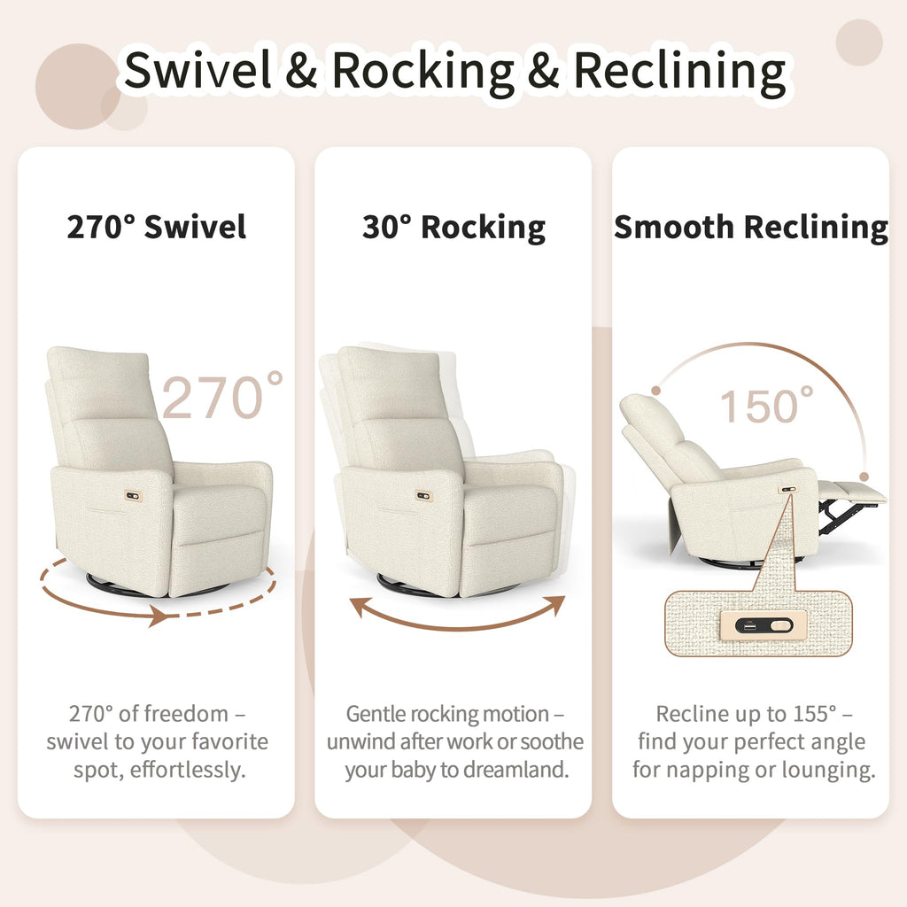 Power Swivel Recliner Chair with USB Charging Port Y2418